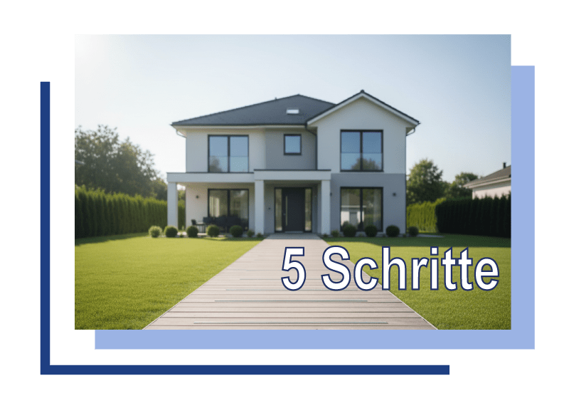 Modernes Einfamilienhaus mit Garten – Symbolbild für den 5-Schritte-Plan von Hausmann Immobilien, Ihrem Immobilienmakler Kaufungen für Hausverkauf, Wohnungsverkauf und Immobilienbewertung